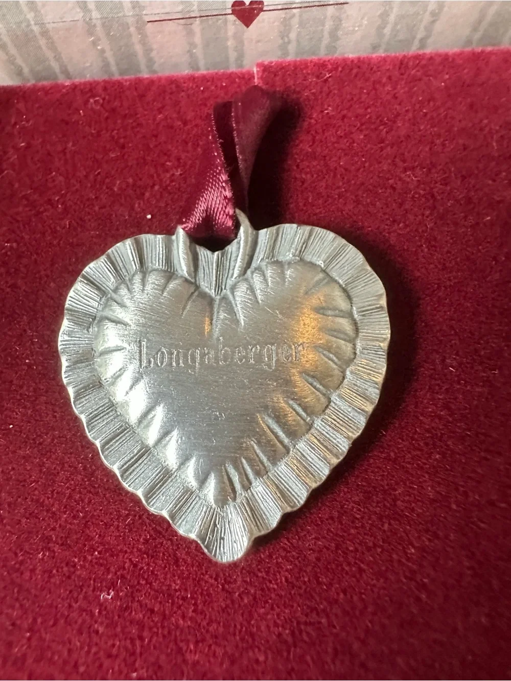 Longaberger Pewter Sweet Heart Basket Ornament - vintage